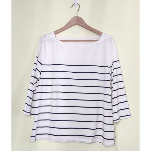 A New Day Boat Neck Striped Blouse Top Womens XXL White Black 3/4 Sleeve Preppy - Picture 2 of 7